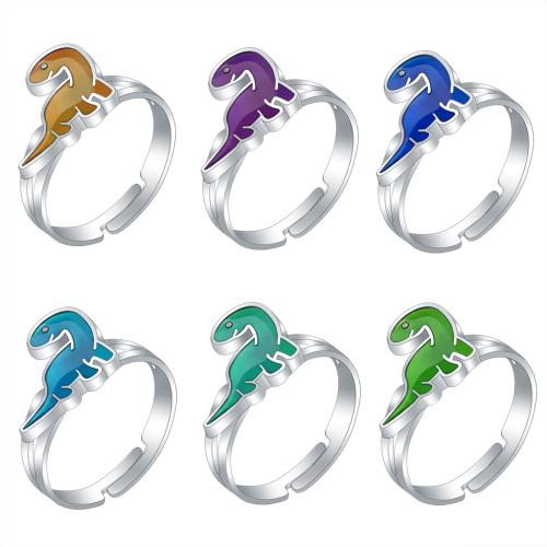 Anillos Esmaltados de Humor, aleación de zinc, Dinosaurio, chapado en color de plata, Ajustable & para mujer & pegamento de gota & esmalte de humor, libre de níquel, plomo & cadmio, inner diameter:17~20mm, Vendido por UD