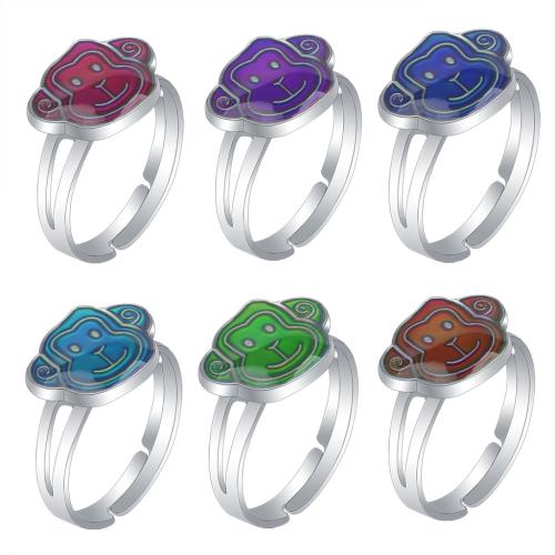 Anillos Esmaltados de Humor, aleación de zinc, mono, chapado en color de plata, Ajustable & para mujer & pegamento de gota & esmalte de humor, libre de níquel, plomo & cadmio, inner diameter:17~20mm, Vendido por UD