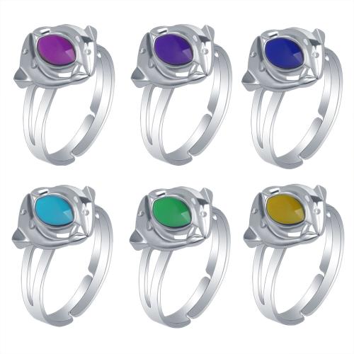 Anillos Esmaltados de Humor, aleación de zinc, Delfín, chapado en color de plata, Ajustable & para mujer & pegamento de gota & esmalte de humor, libre de níquel, plomo & cadmio, inner diameter:17~20mm, Vendido por UD