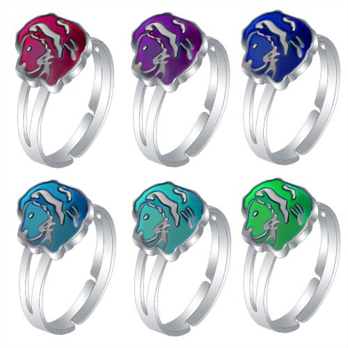 Mood Finger Ring, Tibetan Style, Lion, silver color plated, Adjustable & for woman & epoxy gel & change their color according to the temperature, nickel, lead & cadmium free, inner diameter:17~20mm, Sold By PC