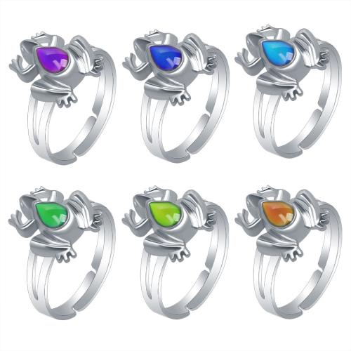 Mood Finger Ring, Tibetan Style, Frog, silver color plated, Adjustable & for woman & change their color according to the temperature & enamel, nickel, lead & cadmium free, inner diameter:17~20mm, Sold By PC