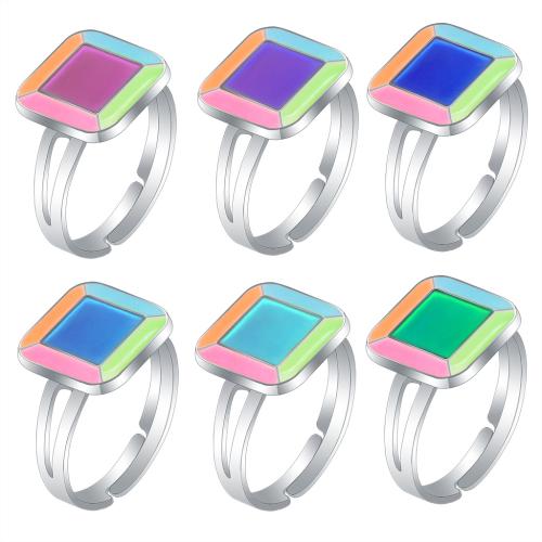 Mood Finger Ring, Tibetan Style,  Square, silver color plated, Adjustable & for woman & change their color according to the temperature & enamel, nickel, lead & cadmium free, inner diameter:17~20mm, Sold By PC