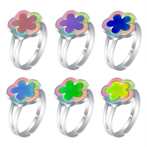 Mood Finger Ring, Tibetan Style, Flower, silver color plated, Adjustable & for woman & change their color according to the temperature & enamel, nickel, lead & cadmium free, inner diameter:17~20mm, Sold By PC