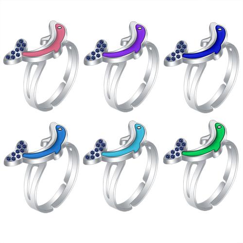 Mood Finger Ring, Tibetan Style, Dolphin, silver color plated, Adjustable & for woman & change their color according to the temperature & enamel & with rhinestone, nickel, lead & cadmium free, inner diameter:17~20mm, Sold By PC