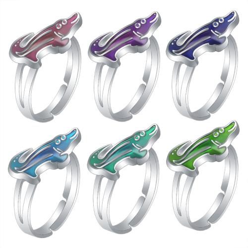 Mood Finger Ring, Tibetan Style, Crocodile, silver color plated, Adjustable & for woman & change their color according to the temperature & enamel, nickel, lead & cadmium free, inner diameter:17~20mm, Sold By PC