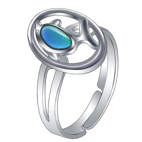 Bague humeur en émail, alliage de zinc, dauphin, Placage de couleur argentée, Réglable & pour femme & émail selon l'humeur, protéger l'environnement, sans nickel, plomb et cadmium, inner diameter:17~20mm, Vendu par PC