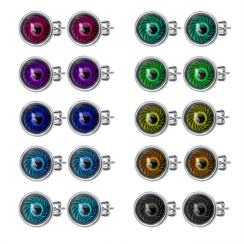 Tibetan Style Stud Earring, with Acrylic, Round, silver color plated, different styles for choice & for woman & change their color according to the temperature, more colors for choice, nickel, lead & cadmium free, Sold By Pair