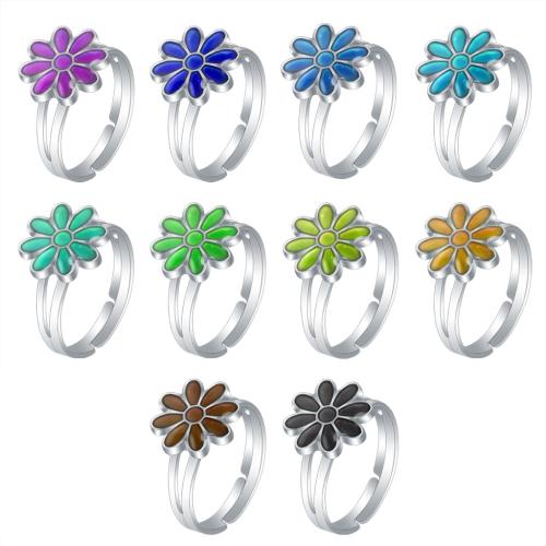 Mood Finger Ring, Tibetan Style, Flower, silver color plated, Adjustable & for woman & change their color according to the temperature & enamel, nickel, lead & cadmium free, inner diameter:17~20mm, Sold By PC