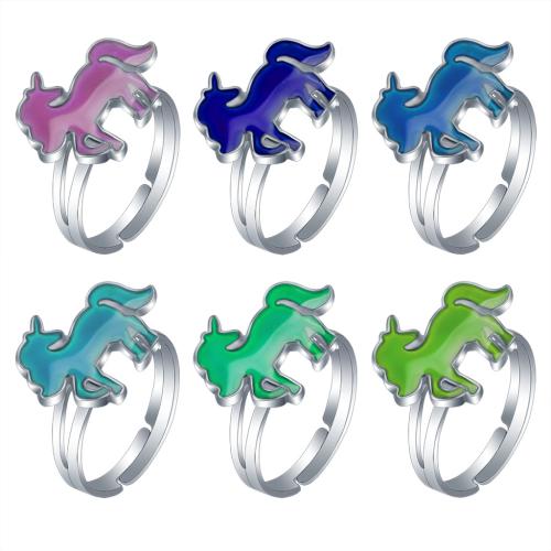 Mood Finger Ring, Tibetan Style, Unicorn, silver color plated, Adjustable & for woman & change their color according to the temperature & enamel, nickel, lead & cadmium free, inner diameter:17~20mm, Sold By PC