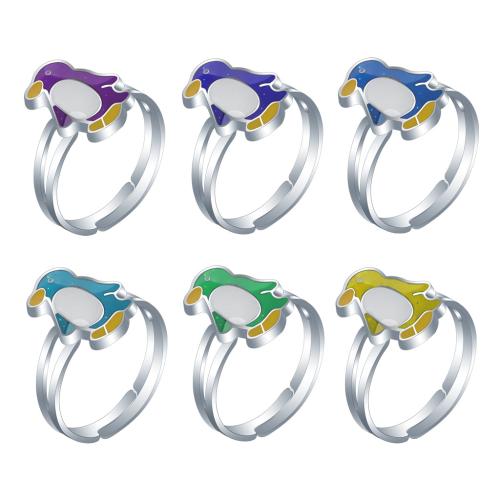 Mood Finger Ring, Tibetan Style, Penguin, silver color plated, for woman & change their color according to the temperature & enamel, nickel, lead & cadmium free, inner diameter:17~20mm, Sold By PC