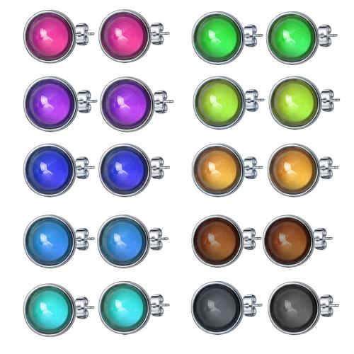 Tibetan Style Stud Earring, with Acrylic, Round, silver color plated, different styles for choice & for woman & change their color according to the temperature, more colors for choice, nickel, lead & cadmium free, inner diameter:17~20mm, Sold By Pair