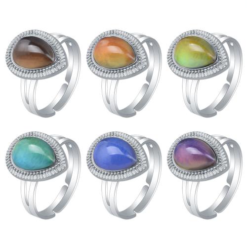 Mood Finger Ring, Tibetan Style, with Acrylic, Teardrop, silver color plated, for woman & change their color according to the temperature, nickel, lead & cadmium free, inner diameter:17~20mm, Sold By PC