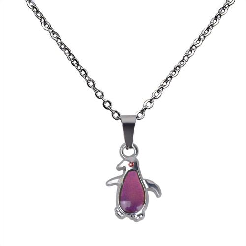 Collar de Aleación de Zinc, Pingüino, chapado en color de plata, para mujer & pegamento de gota & esmalte de humor, libre de níquel, plomo & cadmio, Vendido por UD