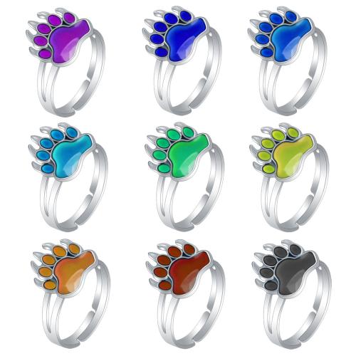 Anillos Esmaltados de Humor, aleación de zinc, Pata de oso, chapado en color de plata, Ajustable & para mujer & pegamento de gota & esmalte de humor, libre de níquel, plomo & cadmio, inner diameter:17~20mm, Vendido por UD