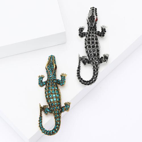 Tibetan Style Brooches, Crocodile, plated, for man & with rhinestone, more colors for choice, nickel, lead & cadmium free, Sold By PC