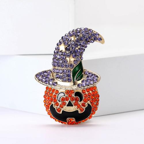 Tibetan Style Brooches, Pumpkin, plated, Halloween Jewelry Gift & for woman & with rhinestone, more colors for choice, nickel, lead & cadmium free, Sold By PC