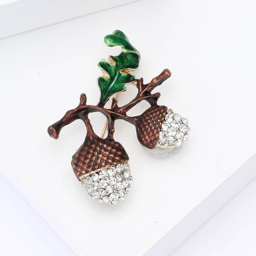 Tibetan Style Brooches, Pinecone, plated, for woman & with rhinestone, nickel, lead & cadmium free, Sold By PC