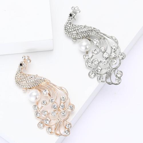 Tibetan Style Brooches, with Plastic Pearl, Peacock, plated, for woman & with rhinestone, more colors for choice, nickel, lead & cadmium free, Sold By PC