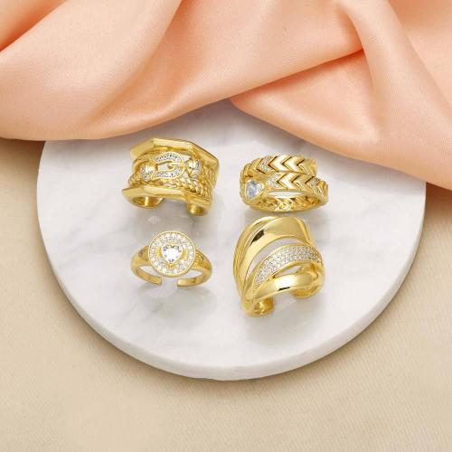 Cúbicos Circonia Micro Pave anillo de latón, metal, chapado en color dorado, Joyería & diferentes patrones para la opción & micro arcilla de zirconia cúbica, dorado, libre de níquel, plomo & cadmio, Vendido por UD