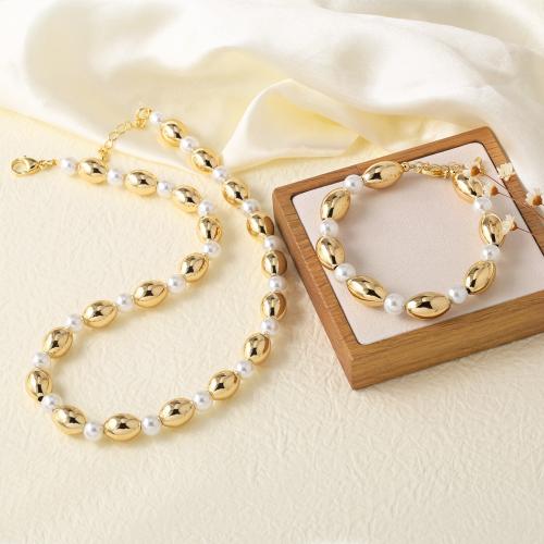 Brass Jewelry Set, with Plastic Pearl, gold color plated, fashion jewelry & different styles for choice, golden, nickel, lead & cadmium free, Sold By PC