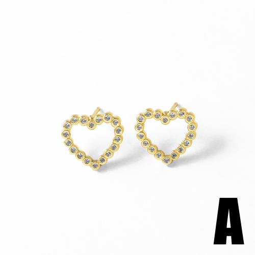 Boucles d'oreilles en laiton zircon cubique pavent, Placage de couleur d'or, bijoux de mode & modèles différents pour le choix & pavé de micro zircon, doré, protéger l'environnement, sans nickel, plomb et cadmium, Vendu par paire