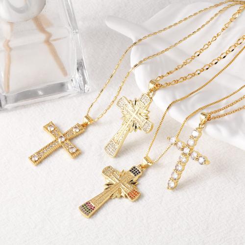 Cubic Zircon Micro Pave Brass Necklace, Cross, gold color plated, fashion jewelry & different designs for choice & micro pave cubic zirconia, golden, nickel, lead & cadmium free, Sold By PC