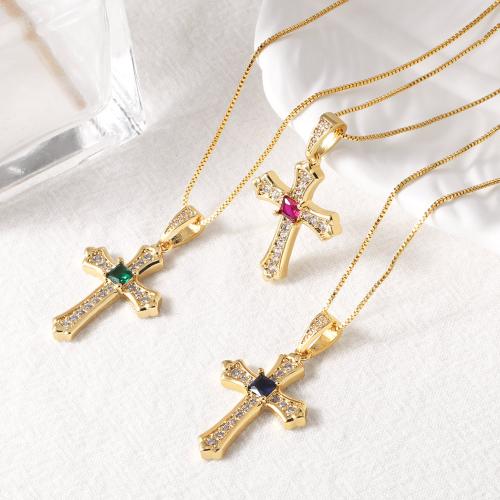 Cubic Zircon Micro Pave Brass Necklace, with 5cm extender chain, Cross, gold color plated, fashion jewelry & micro pave cubic zirconia, more colors for choice, nickel, lead & cadmium free, Length:45 cm, Sold By PC