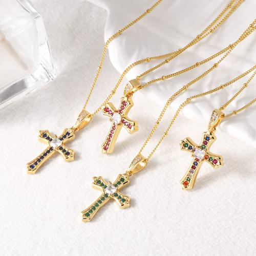 Cubic Zircon Micro Pave Brass Necklace, Cross, gold color plated, fashion jewelry & micro pave cubic zirconia, more colors for choice, nickel, lead & cadmium free, Sold By PC