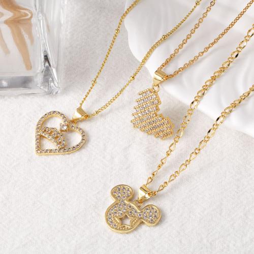 Cubic Zircon Micro Pave Brass Necklace, gold color plated, fashion jewelry & different designs for choice & micro pave cubic zirconia, golden, nickel, lead & cadmium free, Sold By PC