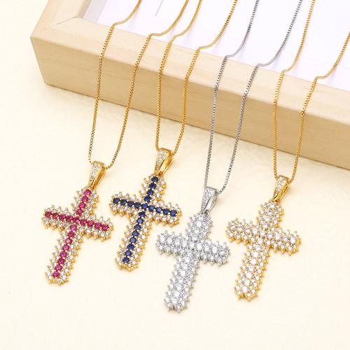 Cubic Zircon Micro Pave Brass Necklace, with 5cm extender chain, Cross, gold color plated, fashion jewelry & micro pave cubic zirconia, more colors for choice, nickel, lead & cadmium free, 24x44mm, Length:45 cm, Sold By PC