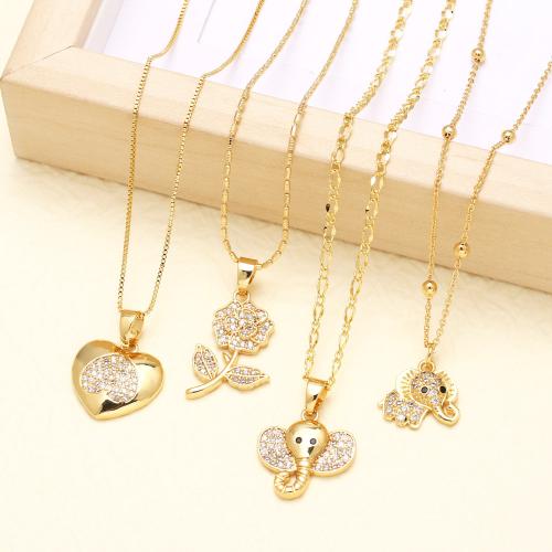 Cubic Zircon Micro Pave Brass Necklace, Cross, gold color plated, fashion jewelry & different designs for choice & micro pave cubic zirconia, golden, nickel, lead & cadmium free, Sold By PC