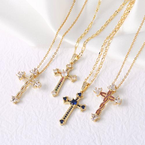 Cubic Zircon Micro Pave Brass Necklace, Cross, gold color plated, fashion jewelry & different designs for choice & micro pave cubic zirconia, more colors for choice, nickel, lead & cadmium free, Sold By PC