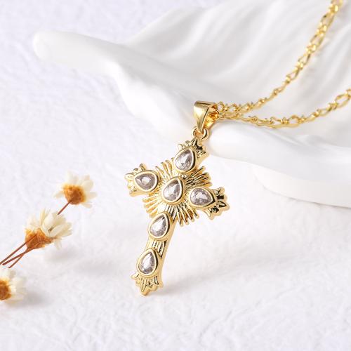 Cubic Zircon Micro Pave Brass Necklace, with 5cm extender chain, Cross, gold color plated, fashion jewelry & micro pave cubic zirconia, more colors for choice, nickel, lead & cadmium free, 21x33mm, Length:44 cm, Sold By PC