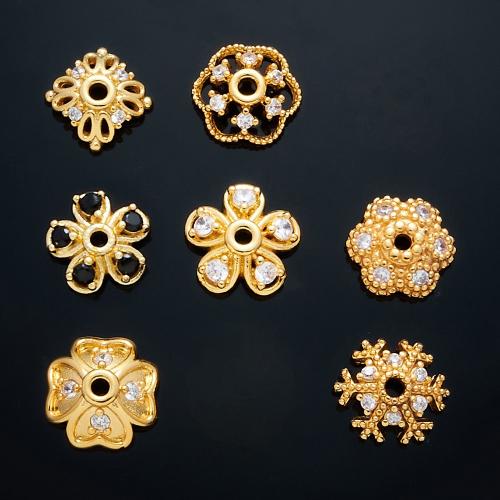 Brass Bead Cap, 18K gold plated, DIY & different styles for choice & micro pave cubic zirconia, 5PCs/Bag, Sold By Bag