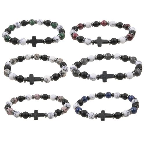 Gemstone Bracelets, Natural Stone, with Elastic Thread, handmade, 6 pieces & fashion jewelry & for woman, mixed colors, Sold By Set