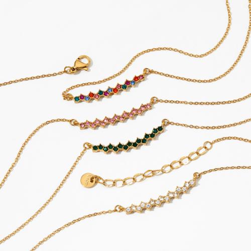 Collier de bijoux en acier inoxydable, Acier inoxydable 304, avec 5cm chaînes de rallonge, Placage, bijoux de mode & pour femme & avec strass, plus de couleurs à choisir, Longueur:41 cm, Vendu par PC