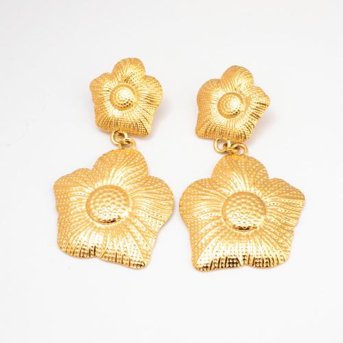 Pendientes de Acero Inoxidable, acero inoxidable 304, Flor, Joyería & para mujer, dorado, 65x33mm, Vendido por Par