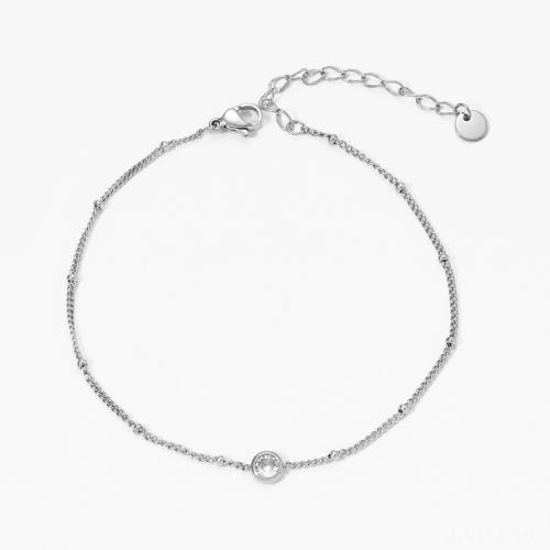 Stainless Steel Anklet, 304 Stainless Steel, with 5cm extender chain, plated, fashion jewelry & micro pave cubic zirconia & for woman, more colors for choice, Length:21 cm, Sold By PC