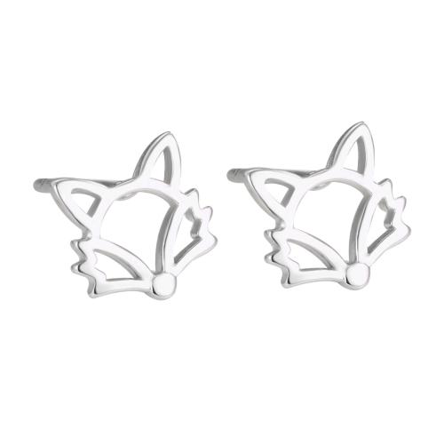 925 Sterling Silver Stud Earrings, Fox, for woman, silver color, 8mm, Sold By Pair