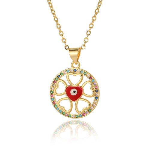 Evil Eye Jewelry Necklace, Brass, plated, micro pave cubic zirconia & for woman & enamel, more colors for choice, Sold By PC