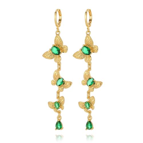 Boucles d'oreilles en laiton zircon cubique pavent, papillon, Placage, pavé de micro zircon & pour femme, plus de couleurs à choisir, Vendu par paire