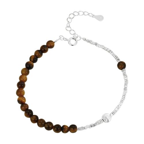 925 Sterling Silver Bangle Bracelet, with Tiger Eye, with 3CM extender chain, for woman, silver color, Length:Approx 16 cm, Sold By PC