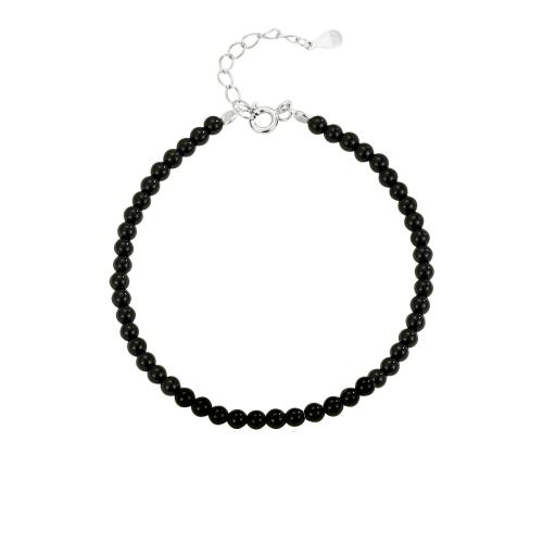 925 Sterling Silver Bangle Bracelet, with Black Agate, with 3CM extender chain, for woman, silver color, Length:Approx 16 cm, Sold By PC