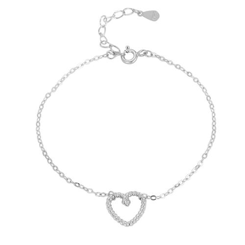 Bracelets en argent sterling, argent sterling 925, avec 3CM chaînes de rallonge, coeur, pour femme, argent, Longueur:Environ 16 cm, Vendu par PC