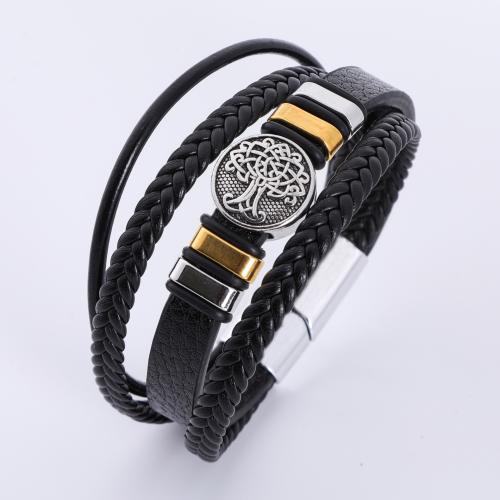 PU Leather Cord Bracelets, Tibetan Style, with PU Leather, vintage & for man, more colors for choice, Sold By PC