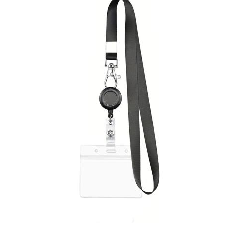 PVC Plastic Lanyard Card Holder, with Polyester Cord, portable & multifunctional & retractable & different styles for choice, black, Sold By PC