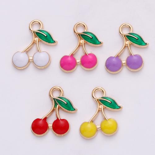 Tibetan Style fruits forme pendentifs, alliage de zinc, cerise, Placage de couleur d'or, DIY & émail, plus de couleurs à choisir, 13x10mm, 100PC/sac, Vendu par sac