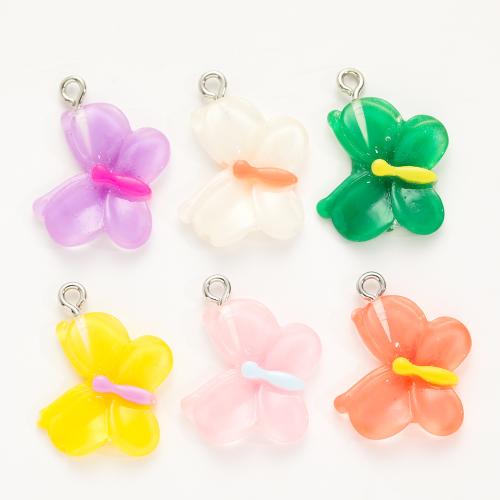 Tibetan Style Animal Pendants, with Resin, Butterfly, plated, DIY, more colors for choice, 22x17mm, 100PCs/Bag, Sold By Bag