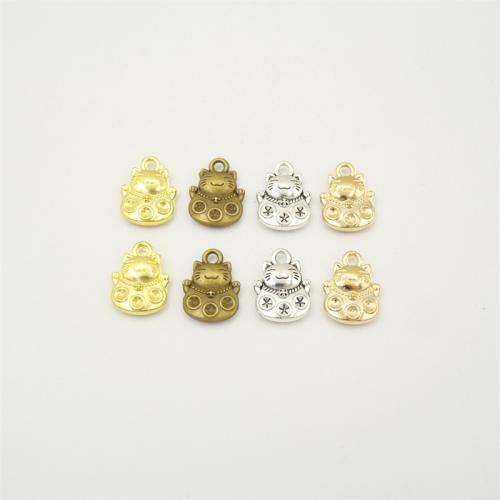 Tibetan Style Animal Pendants, Fortune Cat, plated, DIY, more colors for choice, 15x13mm, 100PCs/Bag, Sold By Bag