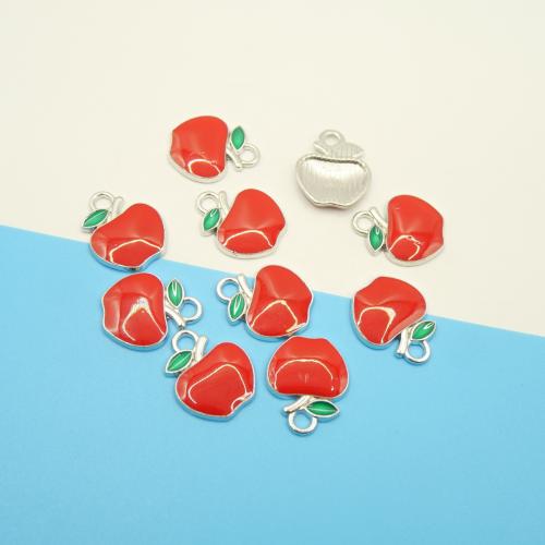 Tibetan Style Enamel Pendants, Apple, silver color plated, DIY, 15x17x1.50mm, 100PCs/Bag, Sold By Bag